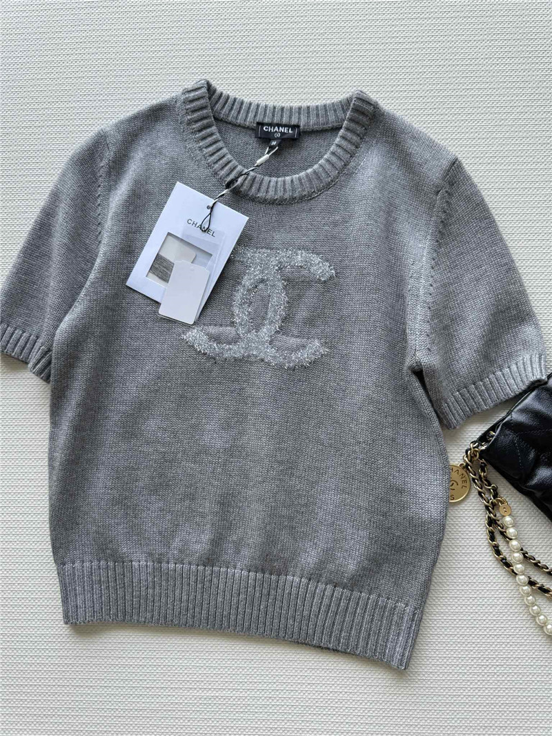 Ch**el logo jacquard knit t-shirt grey