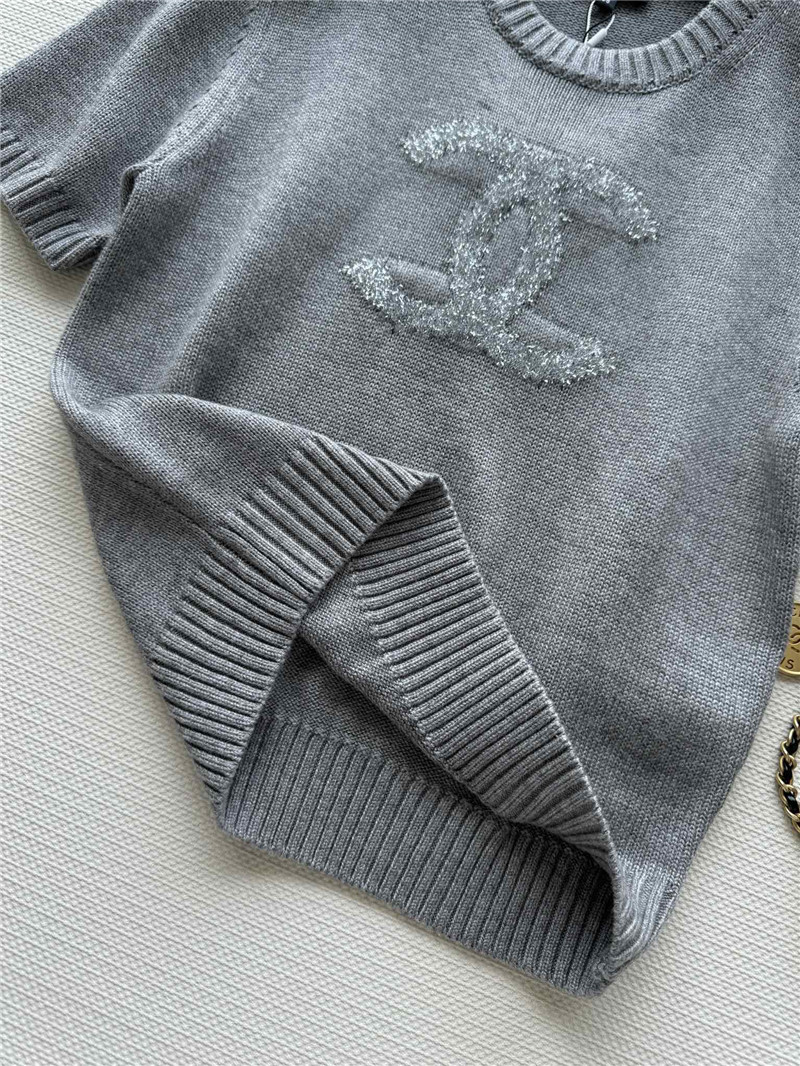 Ch**el logo jacquard knit t-shirt grey