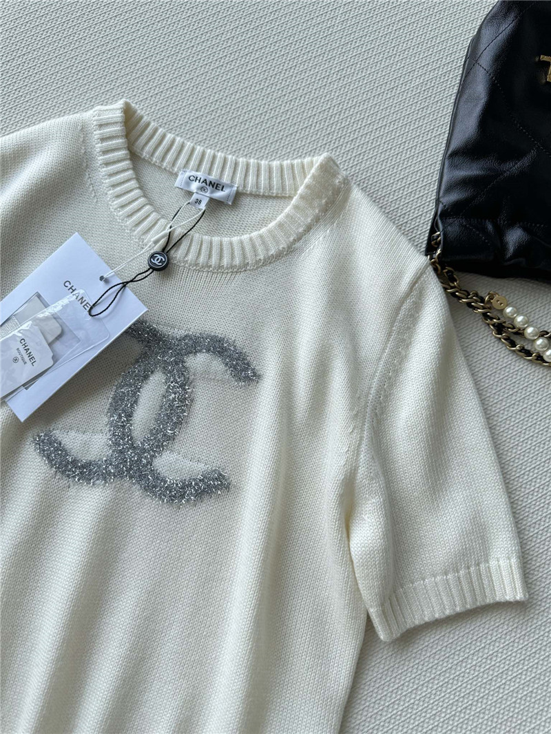 Ch**el logo jacquard knit t-shirt white