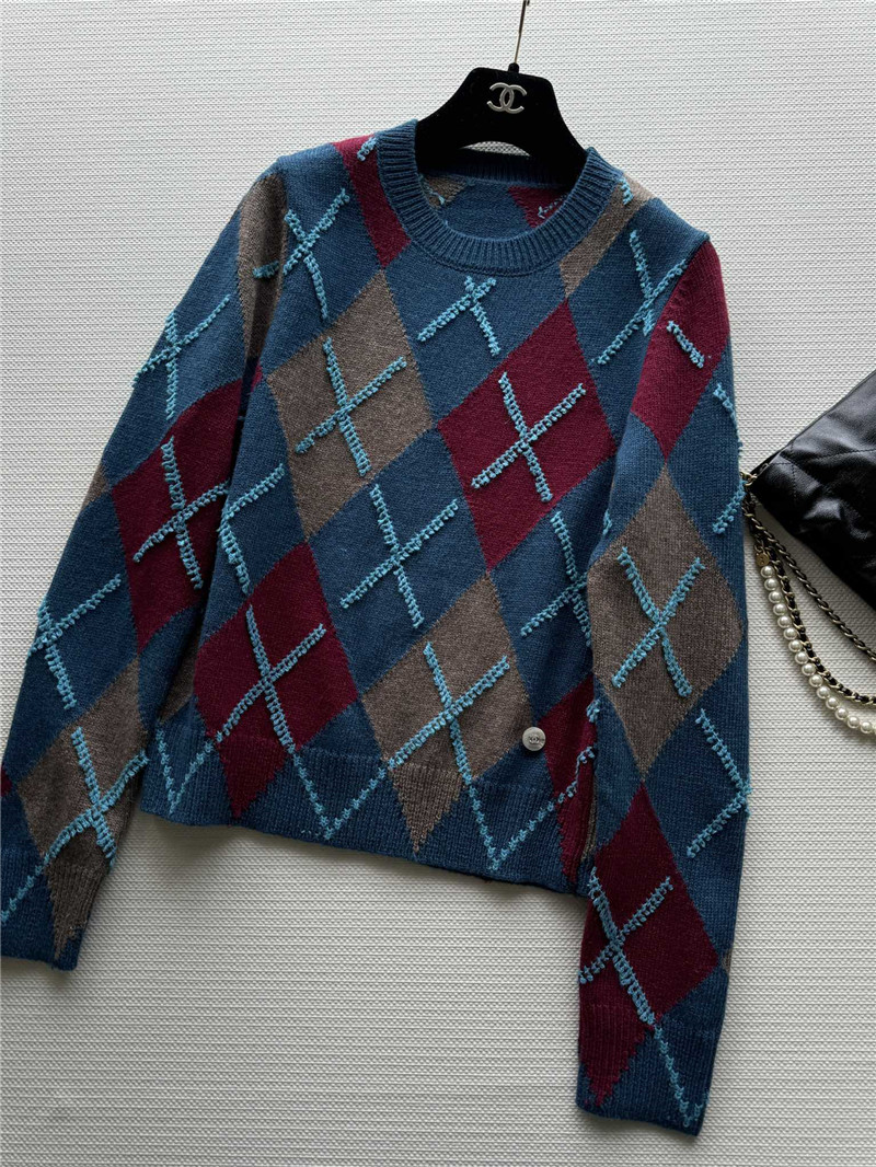 ch**el D1am0nd jacquard knit sweater navy