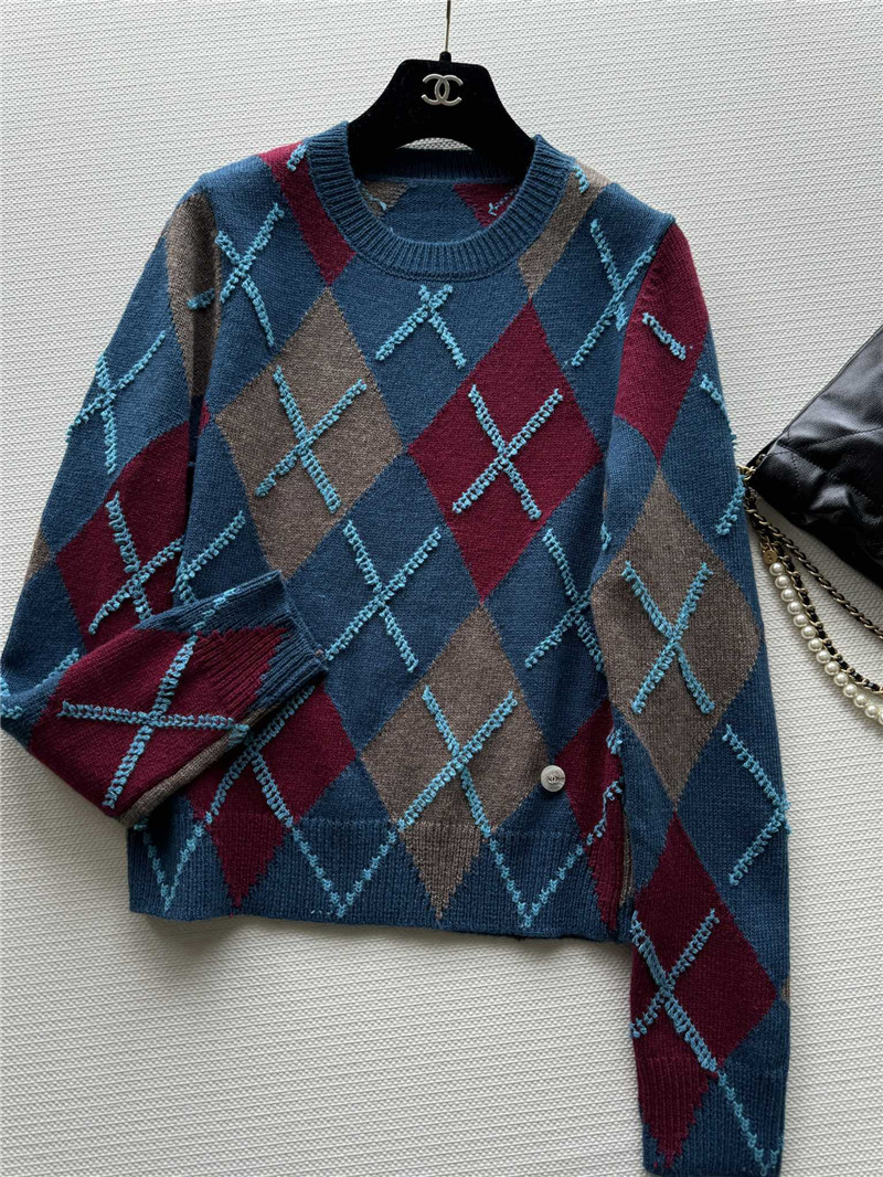 ch**el D1am0nd jacquard knit sweater navy