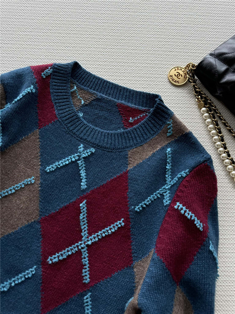 ch**el D1am0nd jacquard knit sweater navy