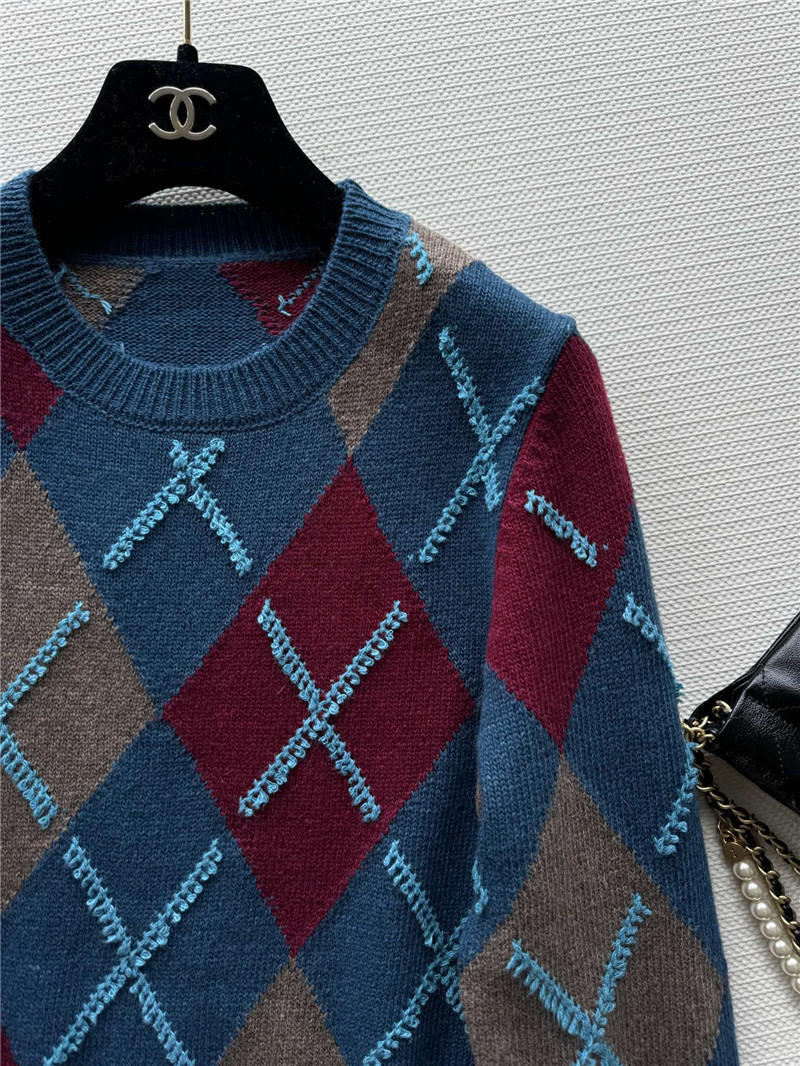 ch**el D1am0nd jacquard knit sweater navy