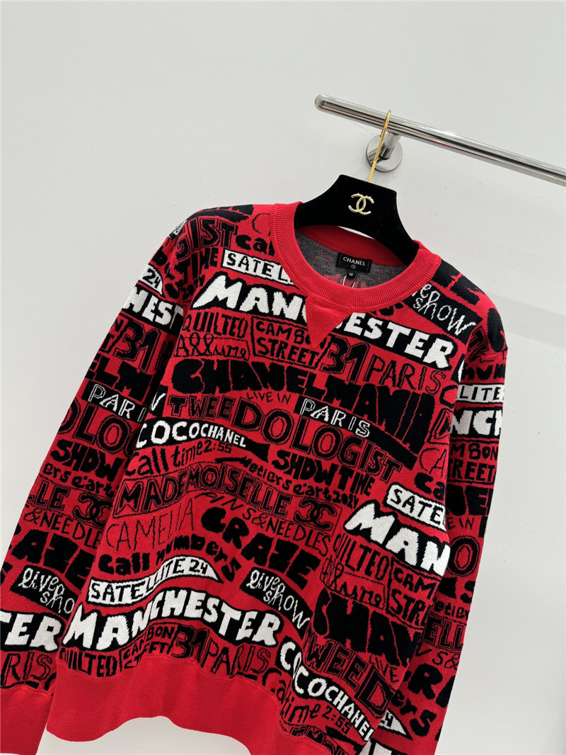 Ch**el letter jacquard crew neck sweater red