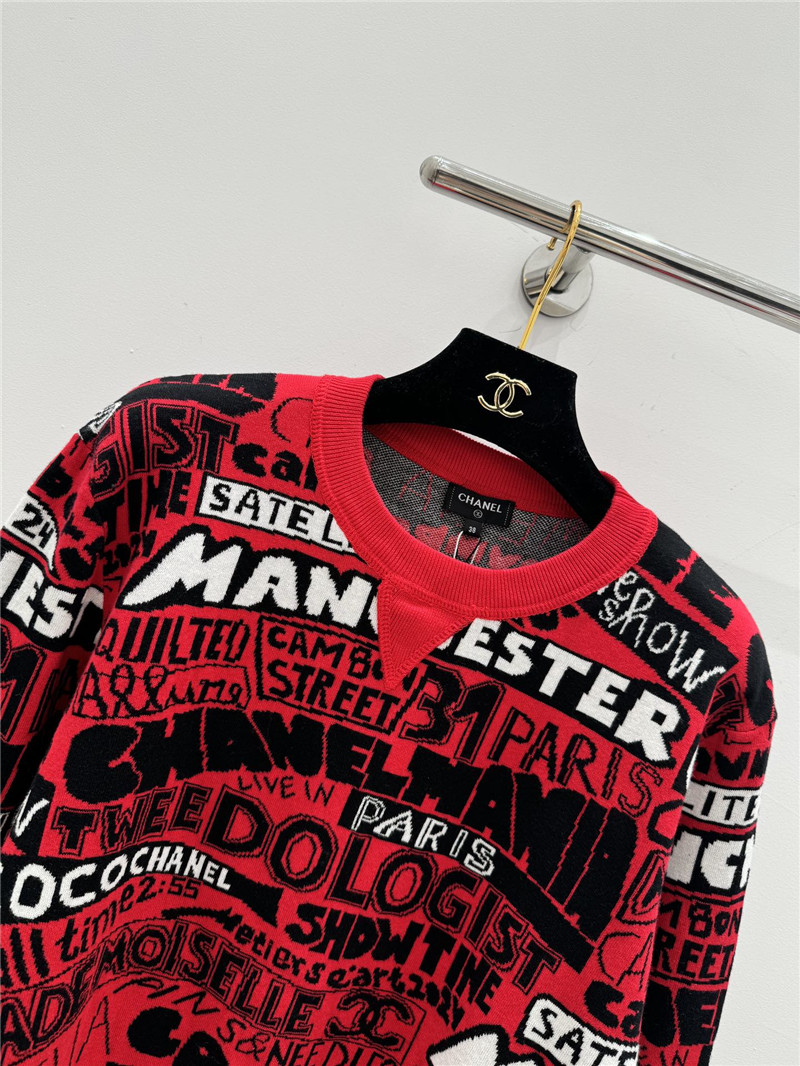 Ch**el letter jacquard crew neck sweater red