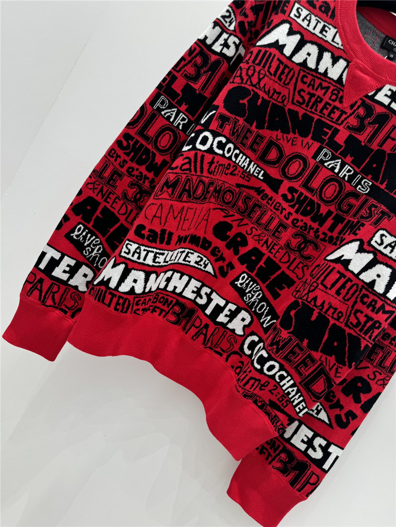Ch**el letter jacquard crew neck sweater red