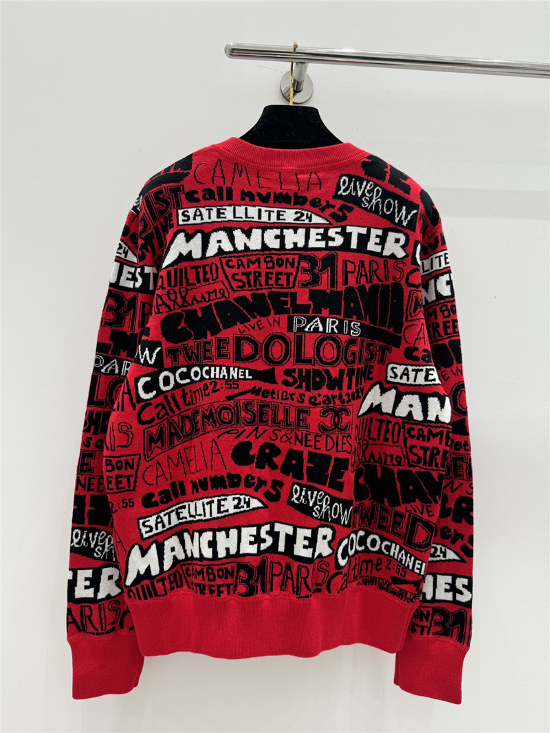 Ch**el letter jacquard crew neck sweater red