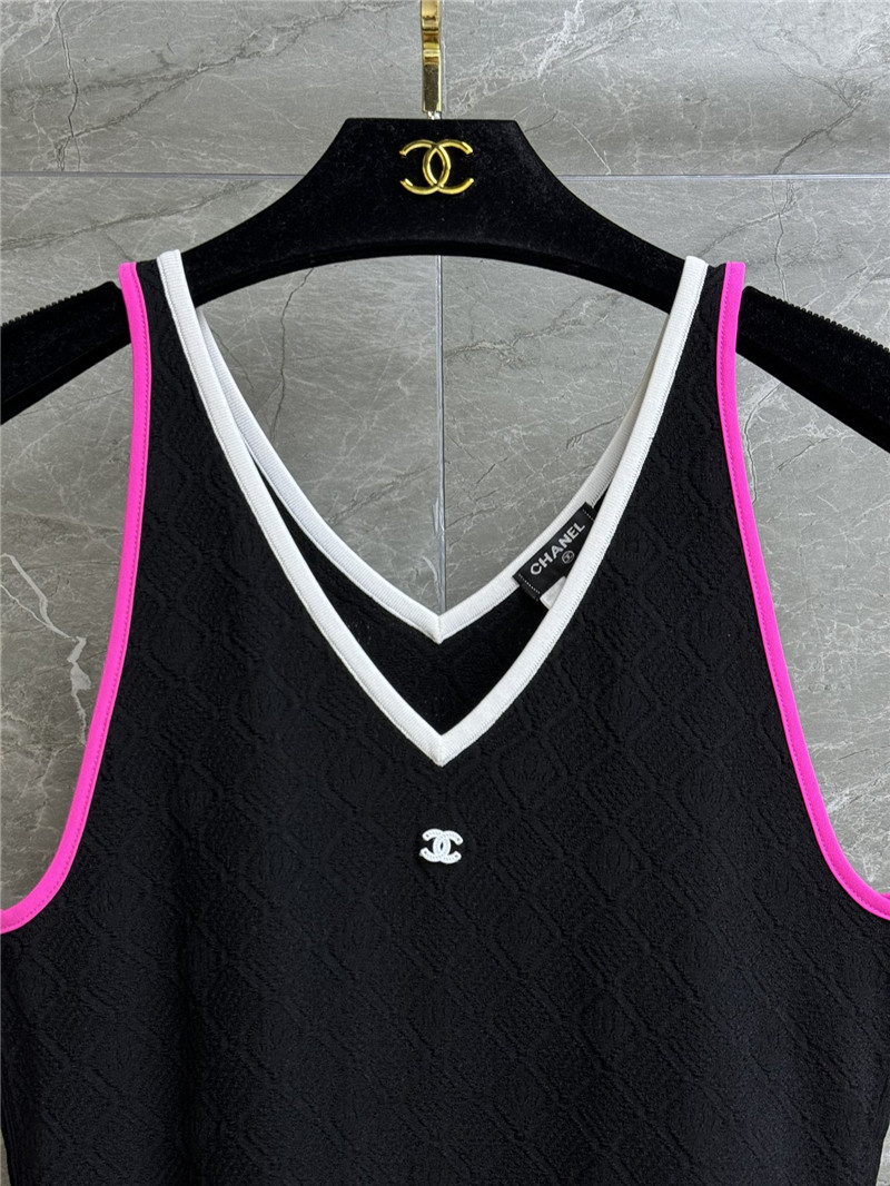 Ch**el v-neck colorblock vest dress cheap replica designer clothes