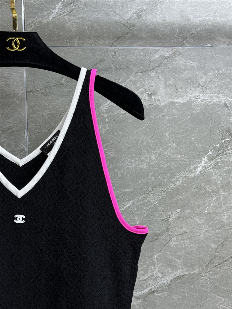 Ch**el v-neck colorblock vest dress cheap replica designer clothes