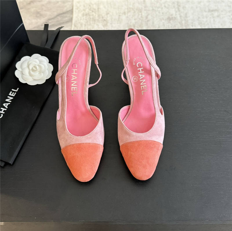 Ch**el pink suede slingback sandals