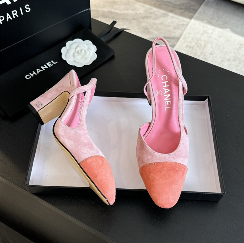 Ch**el pink suede slingback sandals