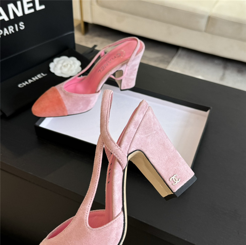 Ch**el pink suede slingback sandals