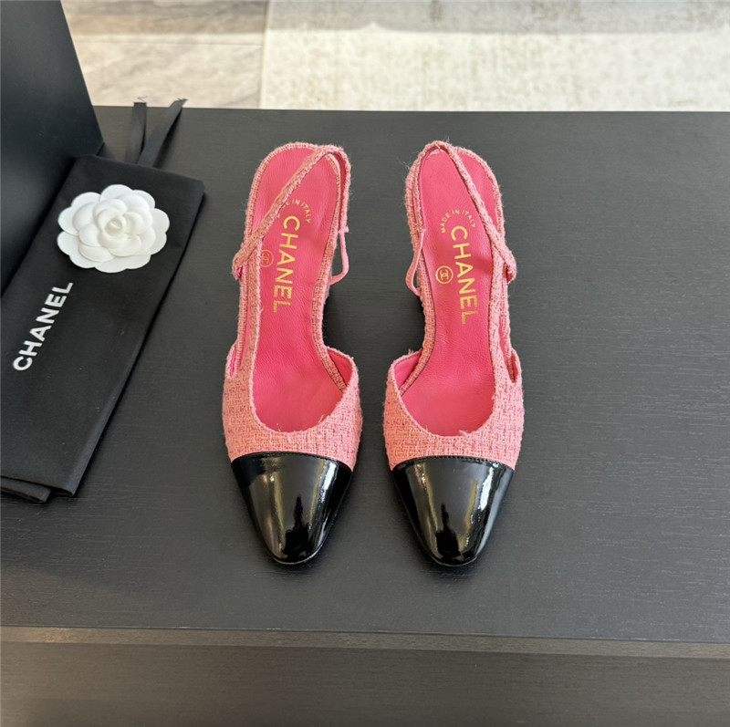 Ch**el slingback sandals in pink tweed and black patent