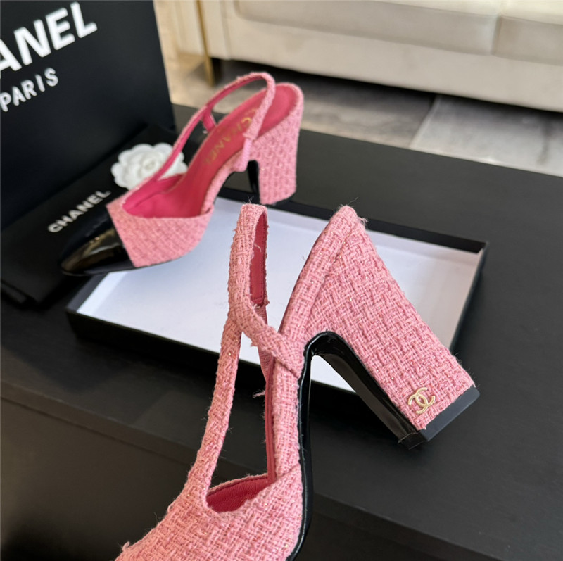 Ch**el slingback sandals in pink tweed and black patent