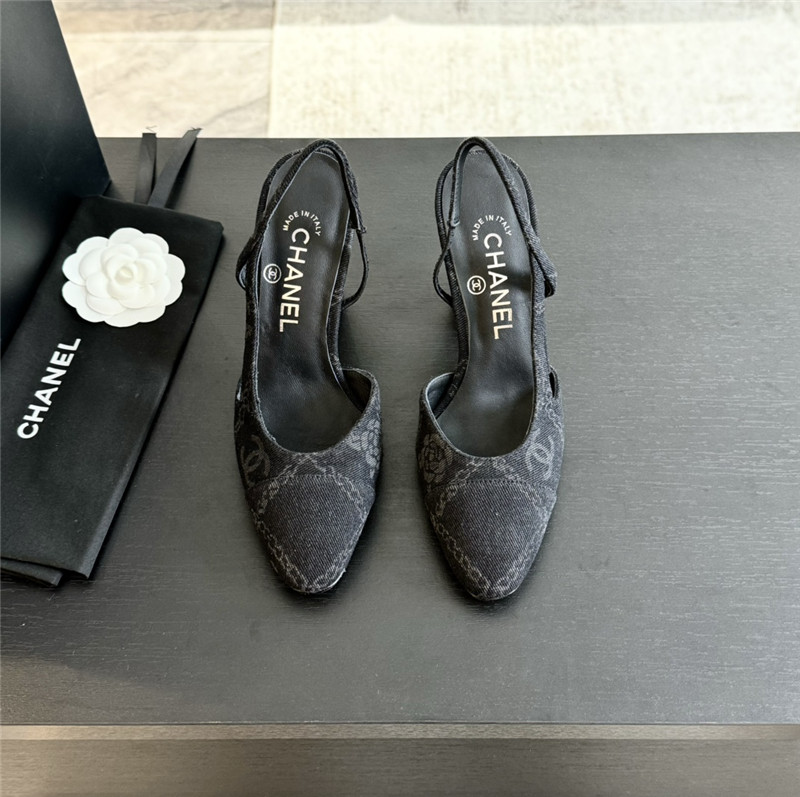 Ch**el slingback sandals in black printed denim