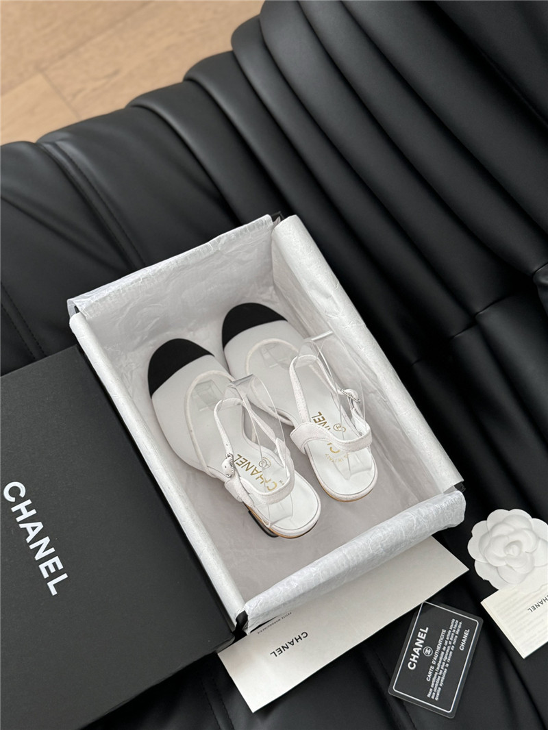 Ch**el white mesh cap-toe ankle wedge sandal