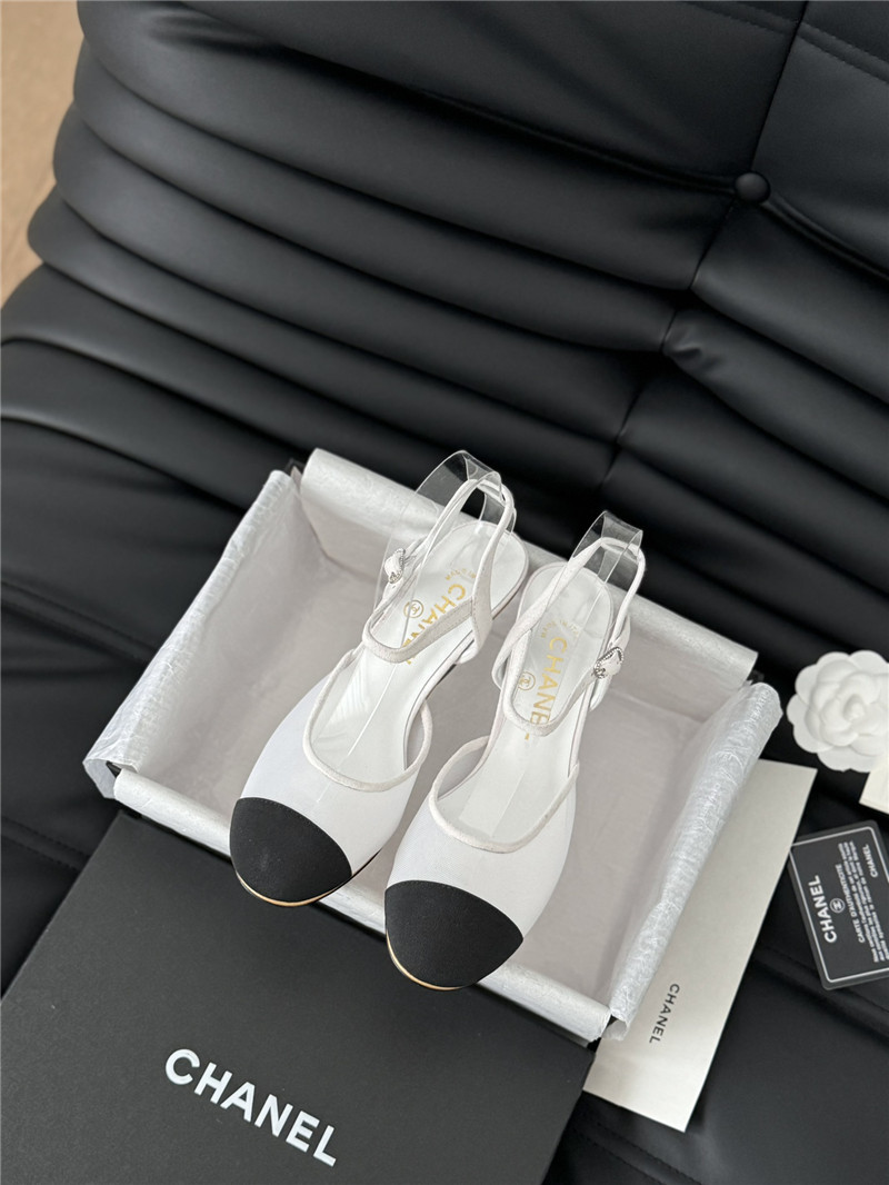 Ch**el white mesh cap-toe ankle wedge sandal