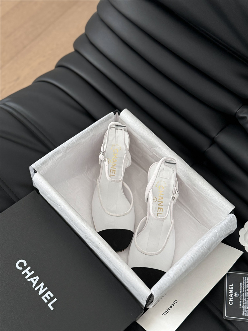 Ch**el white mesh cap-toe ankle wedge sandal