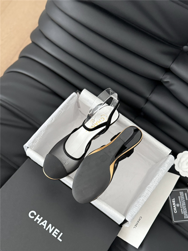 Ch**el black mesh cap-toe ankle wedge sandal