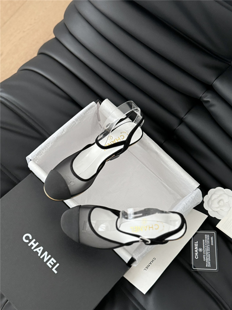 Ch**el black mesh cap-toe ankle wedge sandal