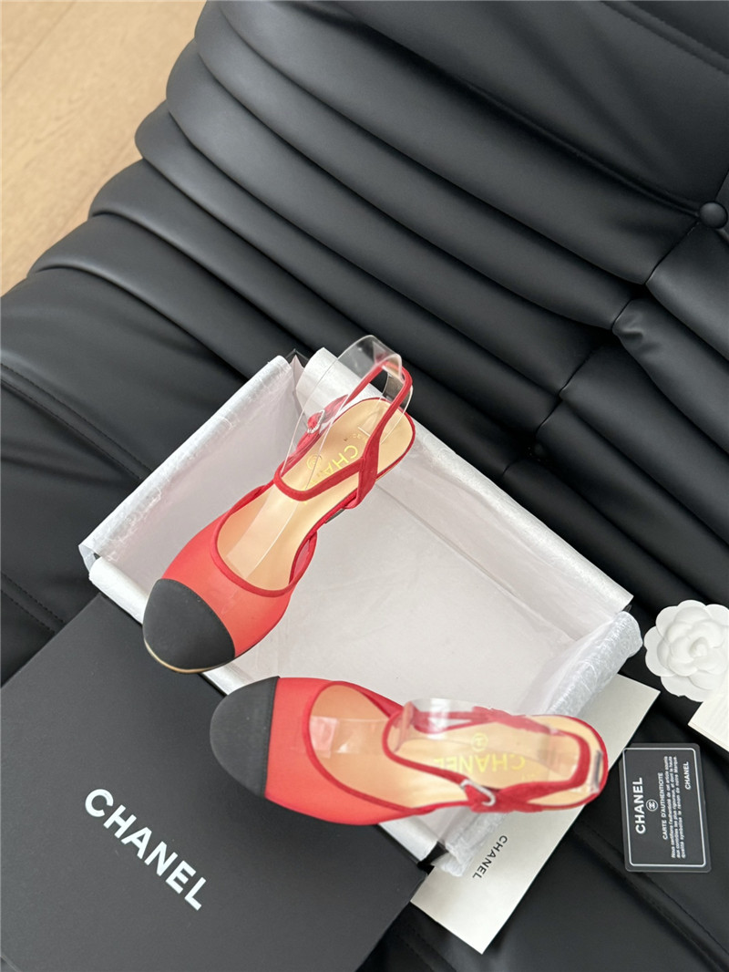 Ch**el red mesh cap-toe ankle wedge sandal