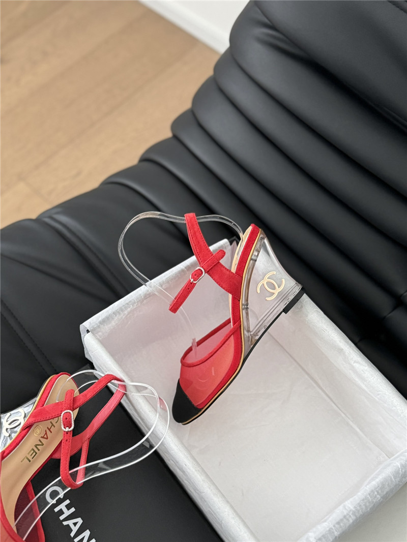 Ch**el red mesh cap-toe ankle wedge sandal