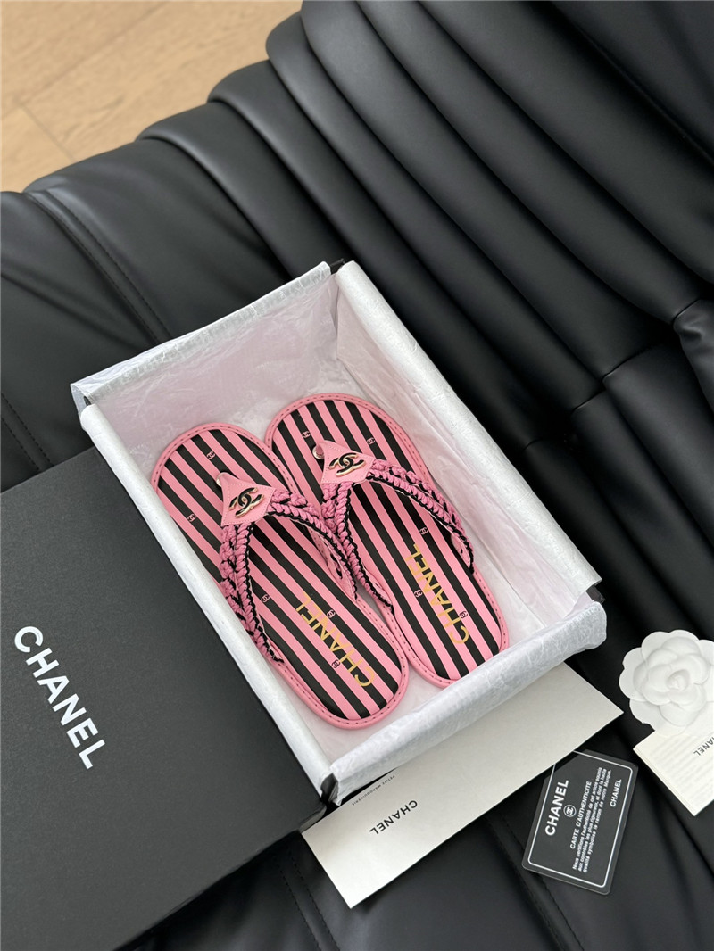 Ch**el crochet thong flip-flops pink and black stripe