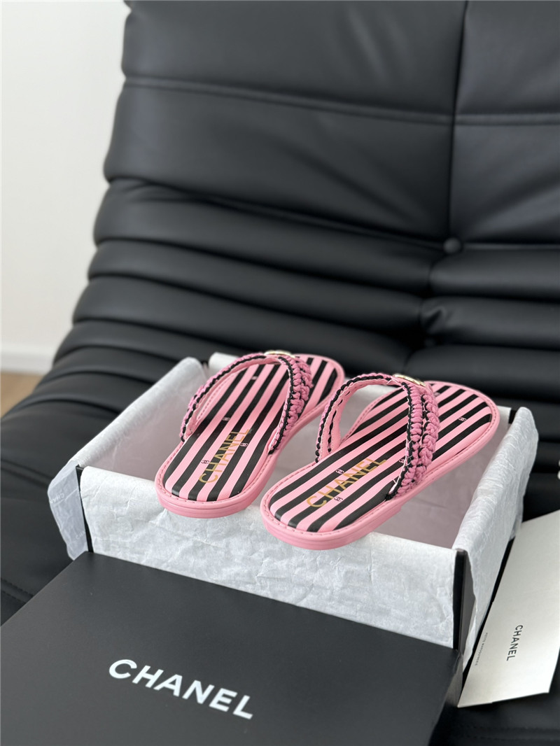 Ch**el crochet thong flip-flops pink and black stripe