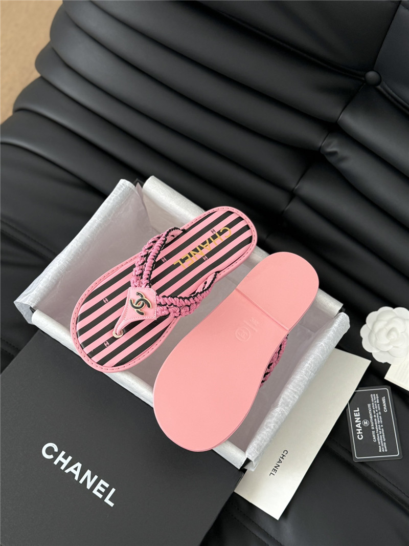 Ch**el crochet thong flip-flops pink and black stripe