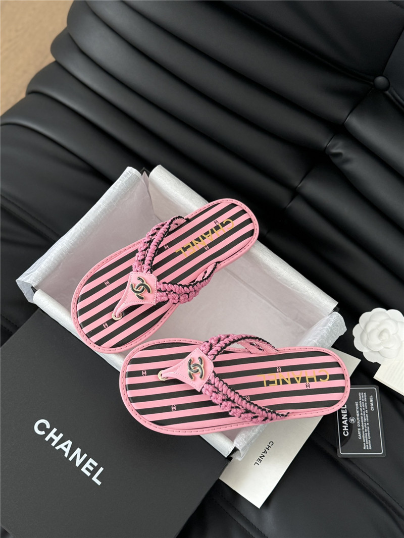 Ch**el crochet thong flip-flops pink and black stripe