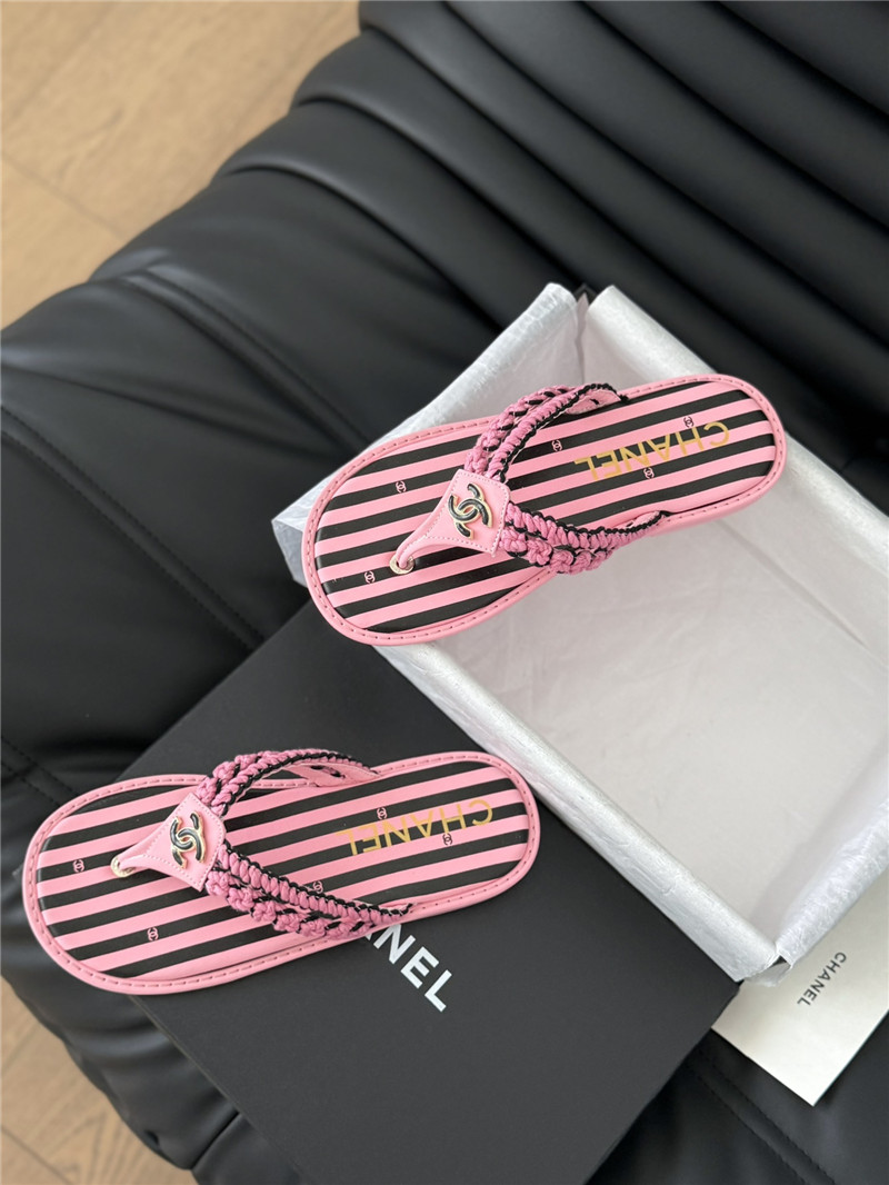Ch**el crochet thong flip-flops pink and black stripe