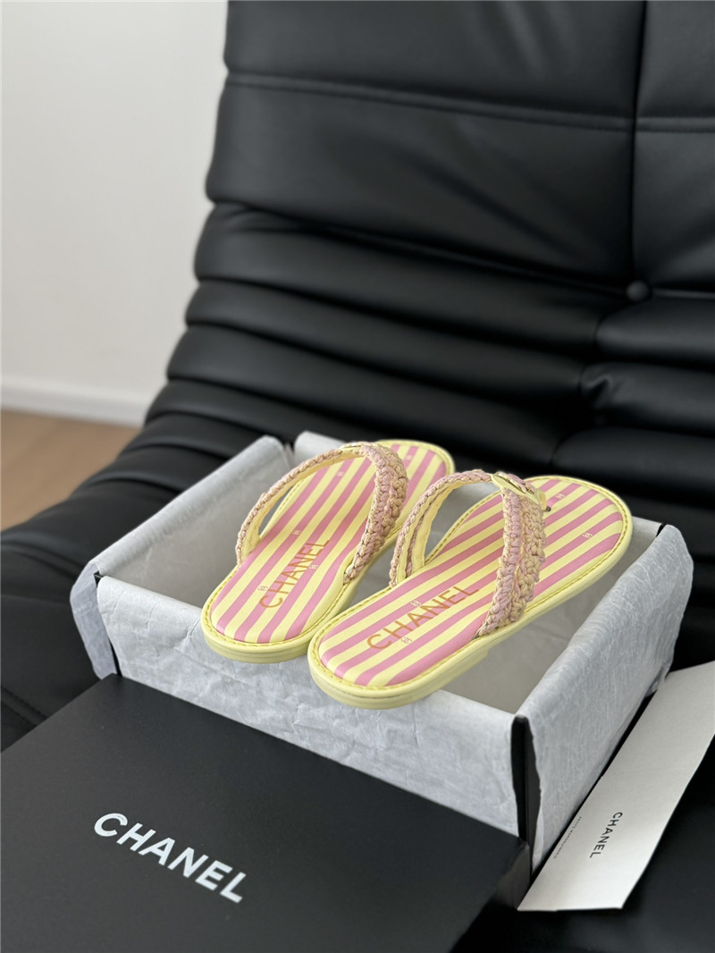 Ch**el crochet thong flip-flops pink and yellow stripe