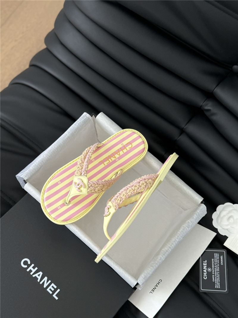 Ch**el crochet thong flip-flops pink and yellow stripe