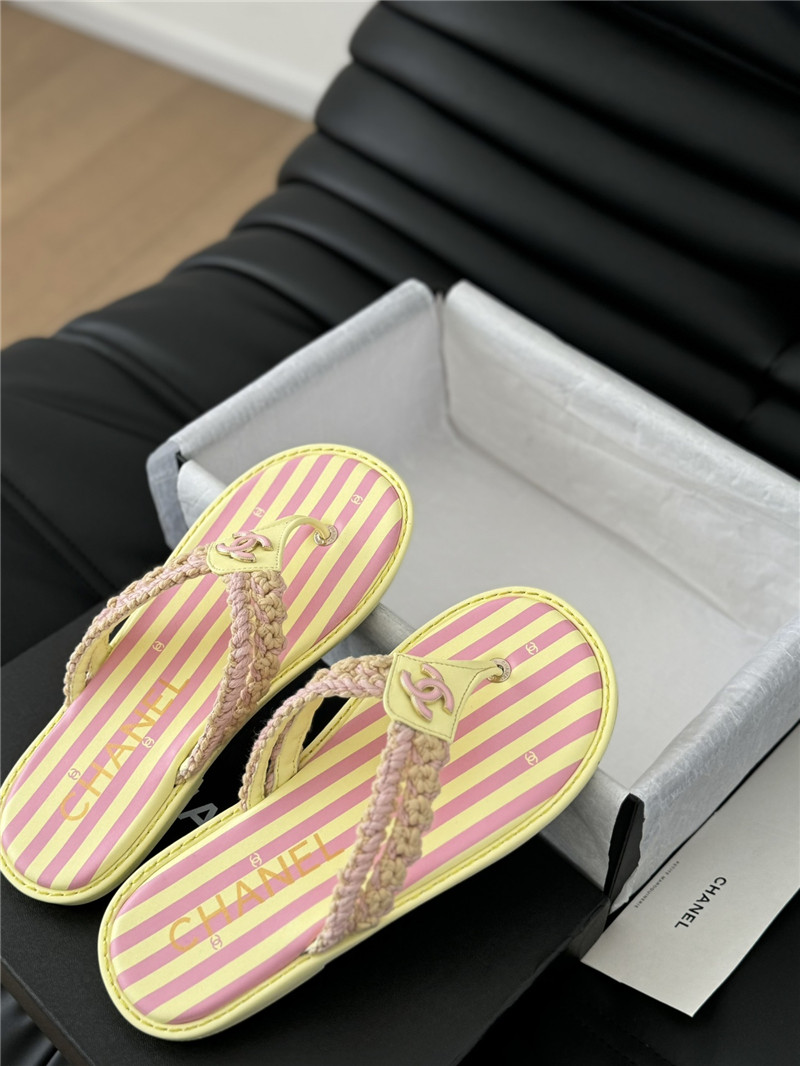 Ch**el crochet thong flip-flops pink and yellow stripe