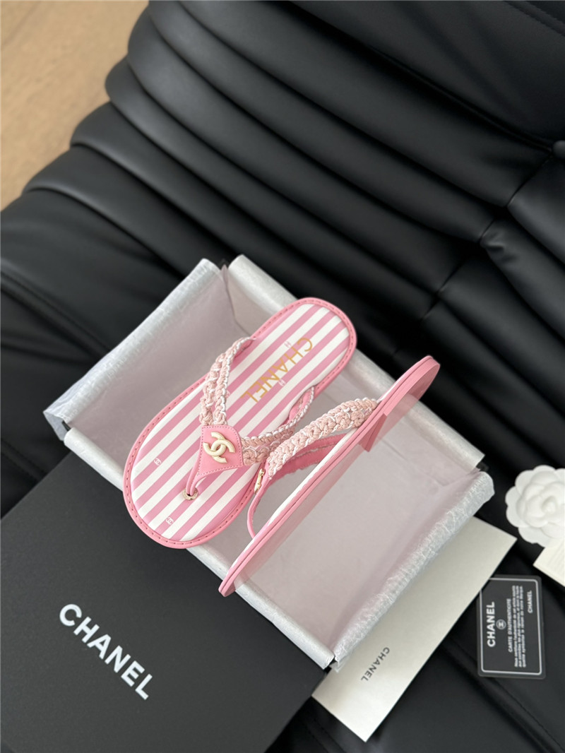 Ch**el crochet thong flip-flops pink and white stripe