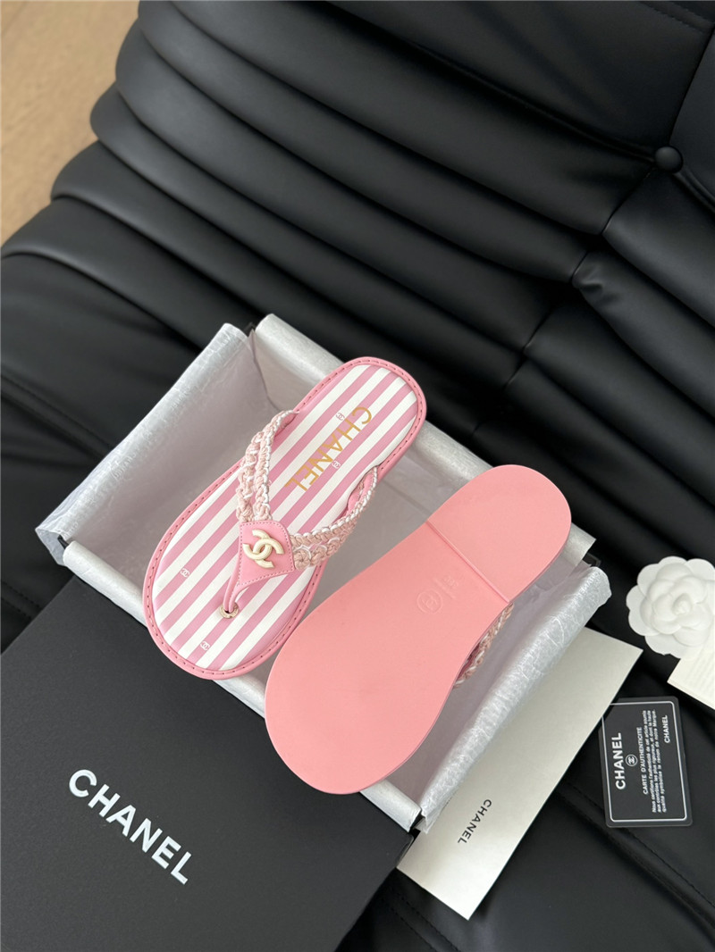 Ch**el crochet thong flip-flops pink and white stripe