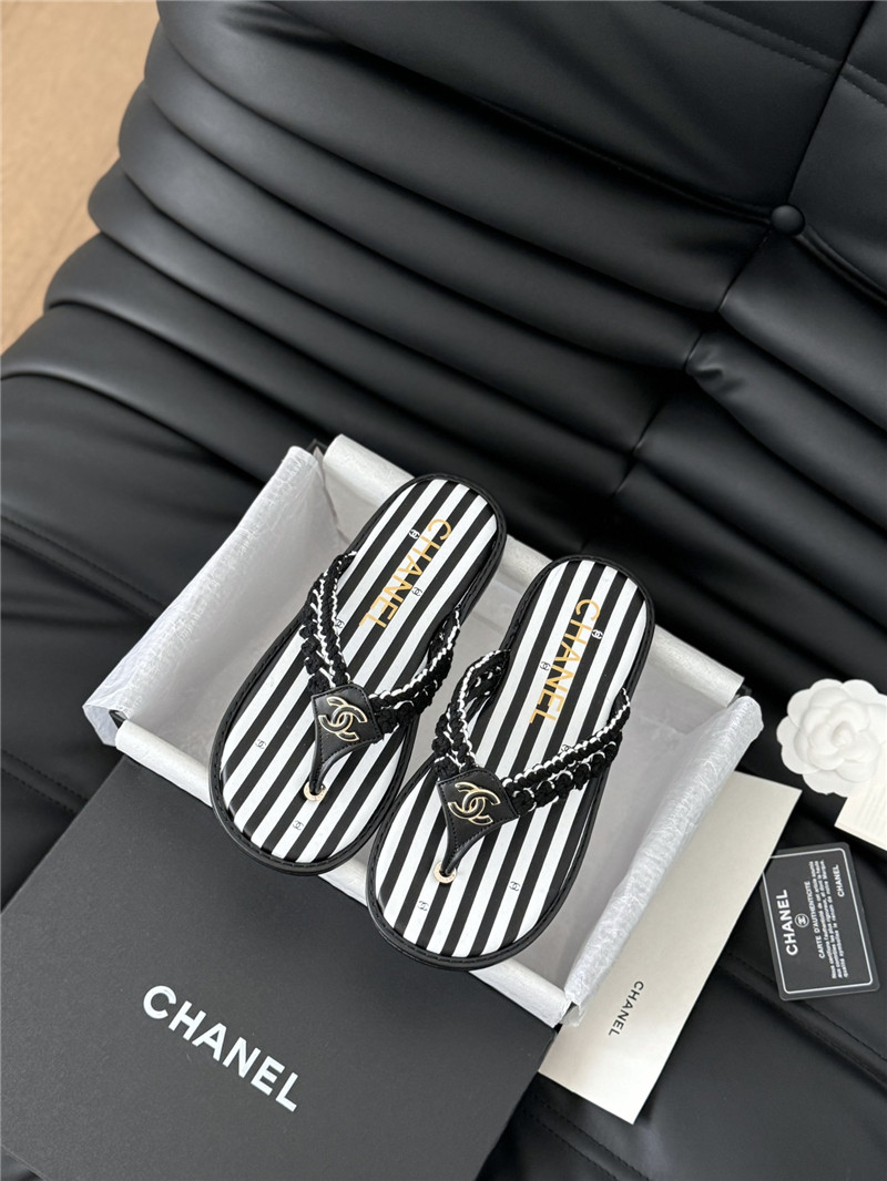 Ch**el crochet thong flip-flops black and white stripe