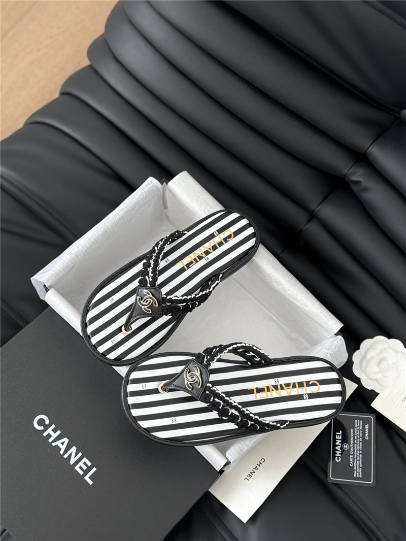 Ch**el crochet thong flip-flops black and white stripe