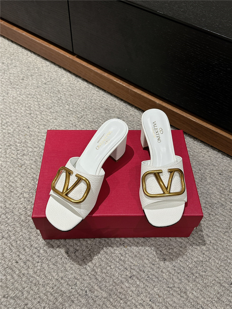 Va1e*ntin0 vlogo signature white leather slide sandals 60mm