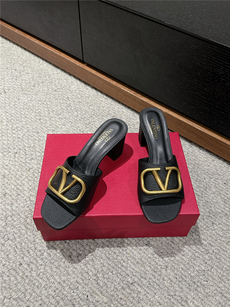 Va1e*ntin0 vlogo signature black leather slide sandals 60mm