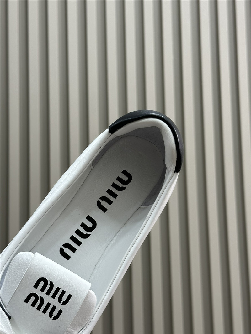 Miu Miu Lace-Up Leather Ballet Flats in White and Black