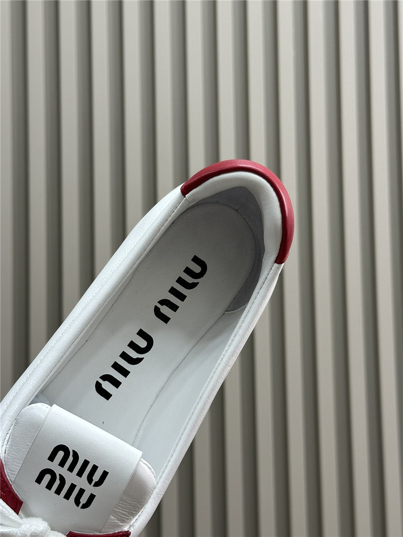 Miu Miu Lace-Up Leather Ballet Flats in White and Red