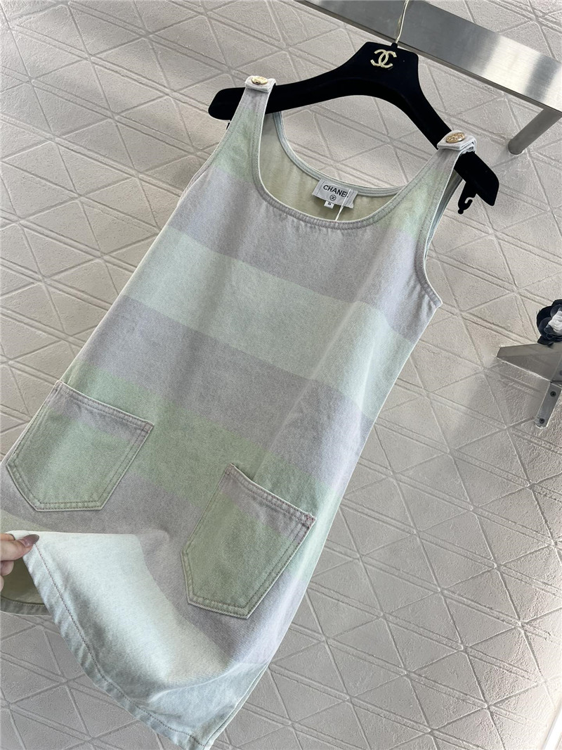 Ch**el contrast striped denim vest dress replica d&g clothing