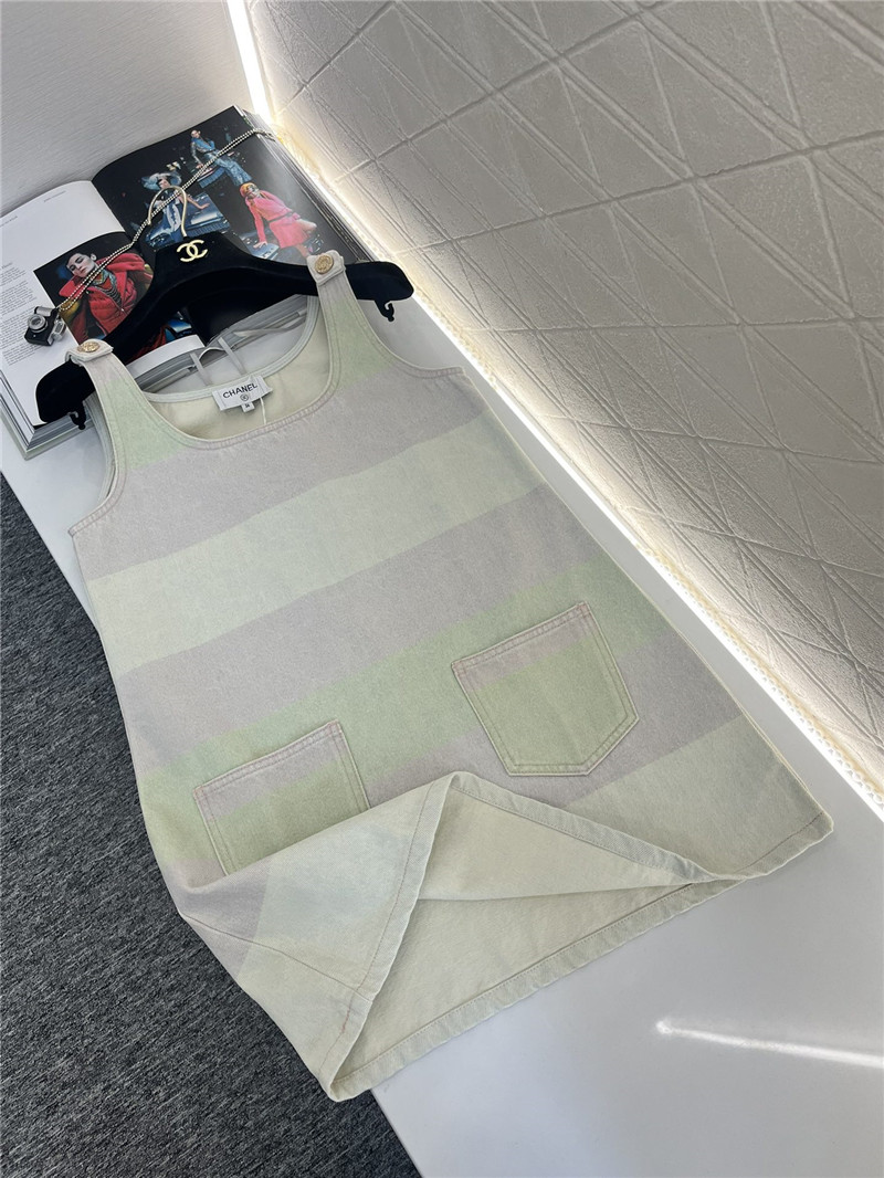 Ch**el contrast striped denim vest dress replica d&g clothing