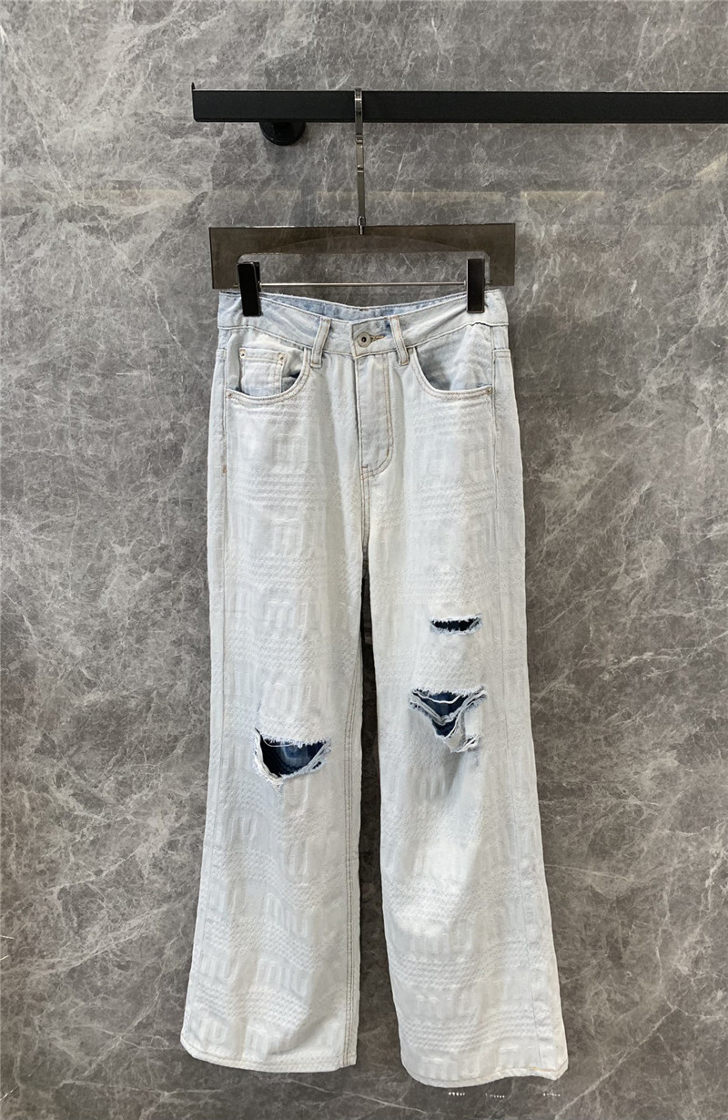 M1um1u letter jacquard ripped straight jeans replicas clothes