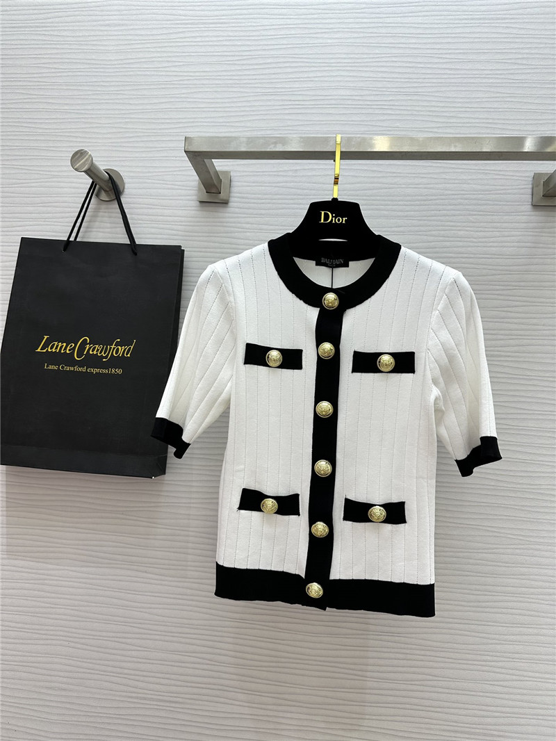 Balmain Short-Sleeve Cropped Cardigan in White