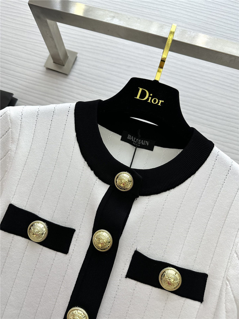 Balmain Short-Sleeve Cropped Cardigan in White