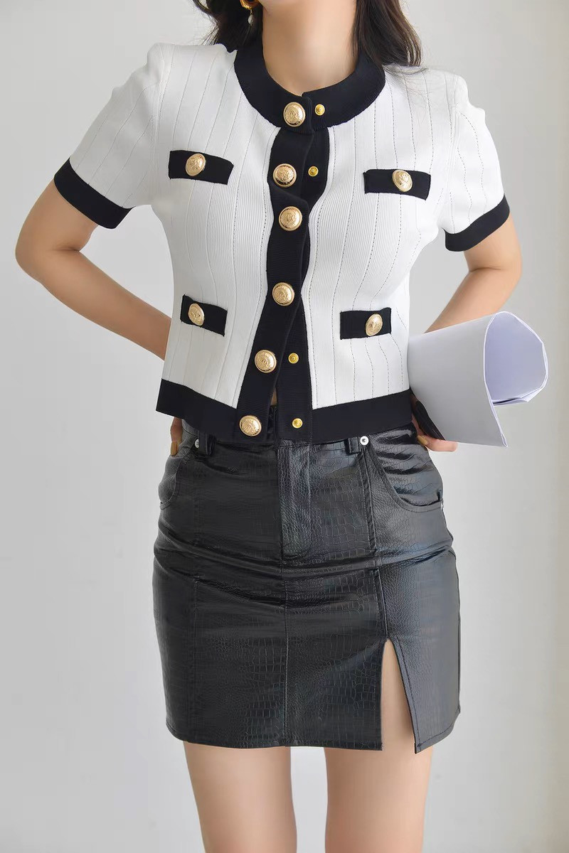 Balmain Short-Sleeve Cropped Cardigan in White