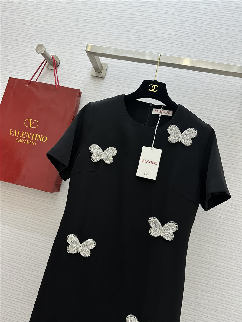Va1e*ntin0 butterfly beaded round neck dress replicas clothes