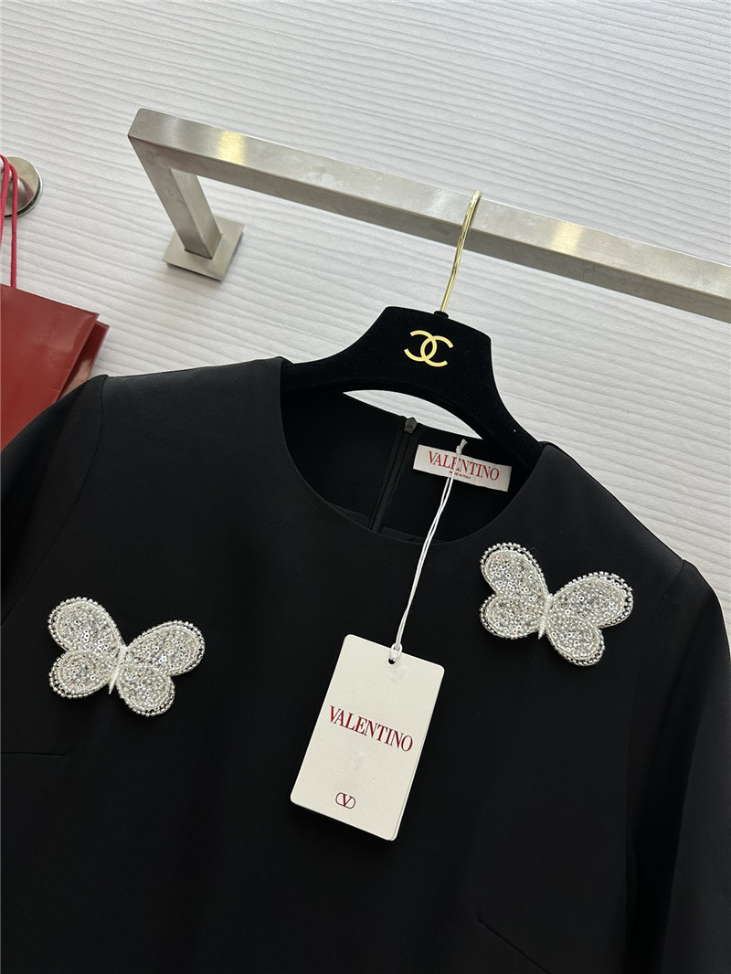 Va1e*ntin0 butterfly beaded round neck dress replicas clothes